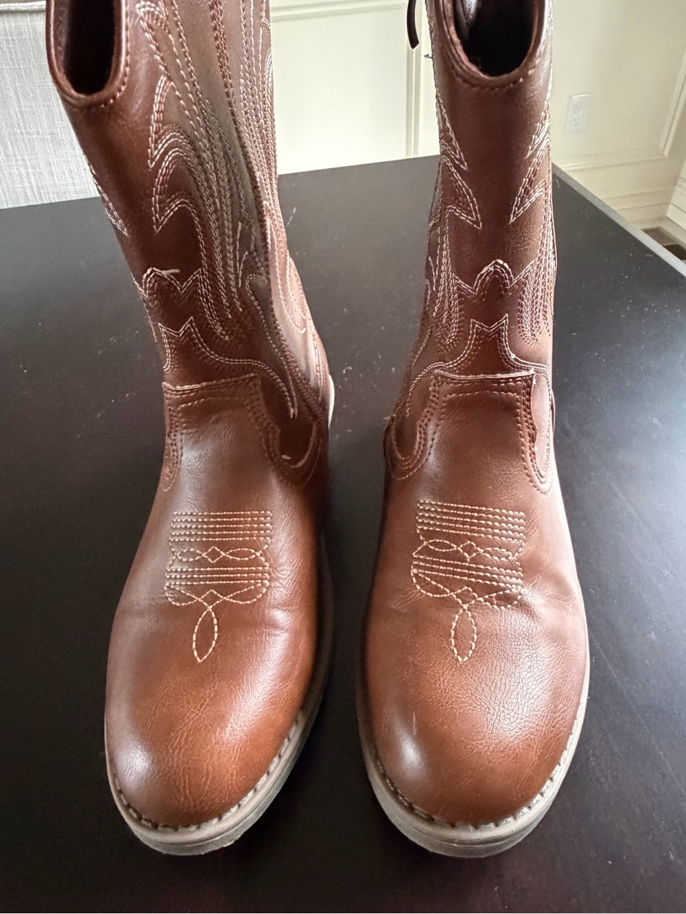 Girls Brown Western Cowboy Boots Size 4 | Side Zip | Faux Leather